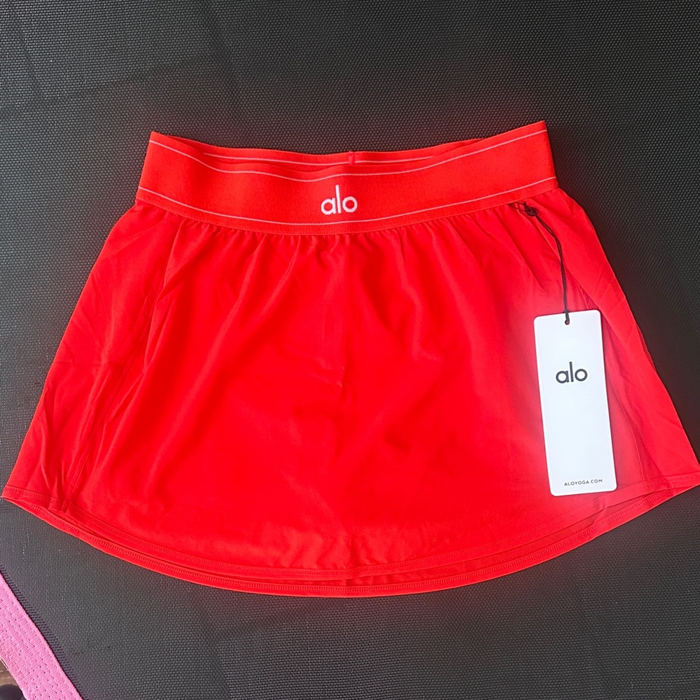 ALO small Yoga red match point tennis skirt